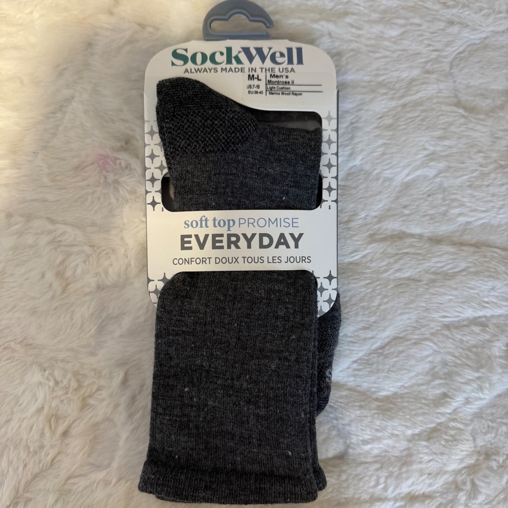 SockWell Mens Montrose II Charcoal Merino Wool Blend Everyday Socks M-L 7-10